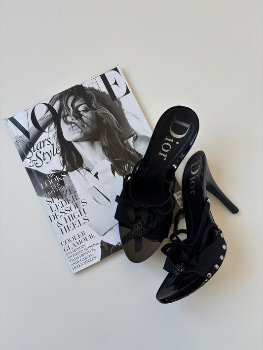 Christian Dior by John Galliano black satin bow rhinestone platform heels (EU 37 / US 6.5)
