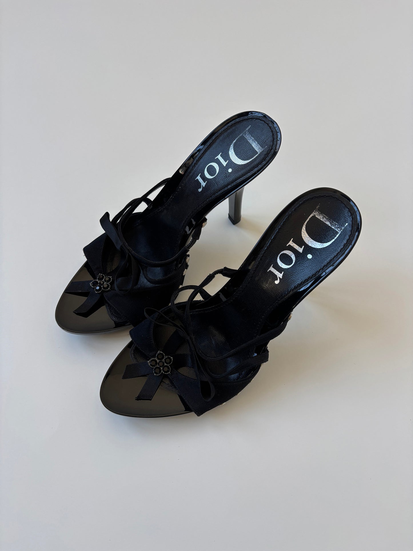 Christian Dior by John Galliano black satin bow rhinestone platform heels (EU 37 / US 6.5)