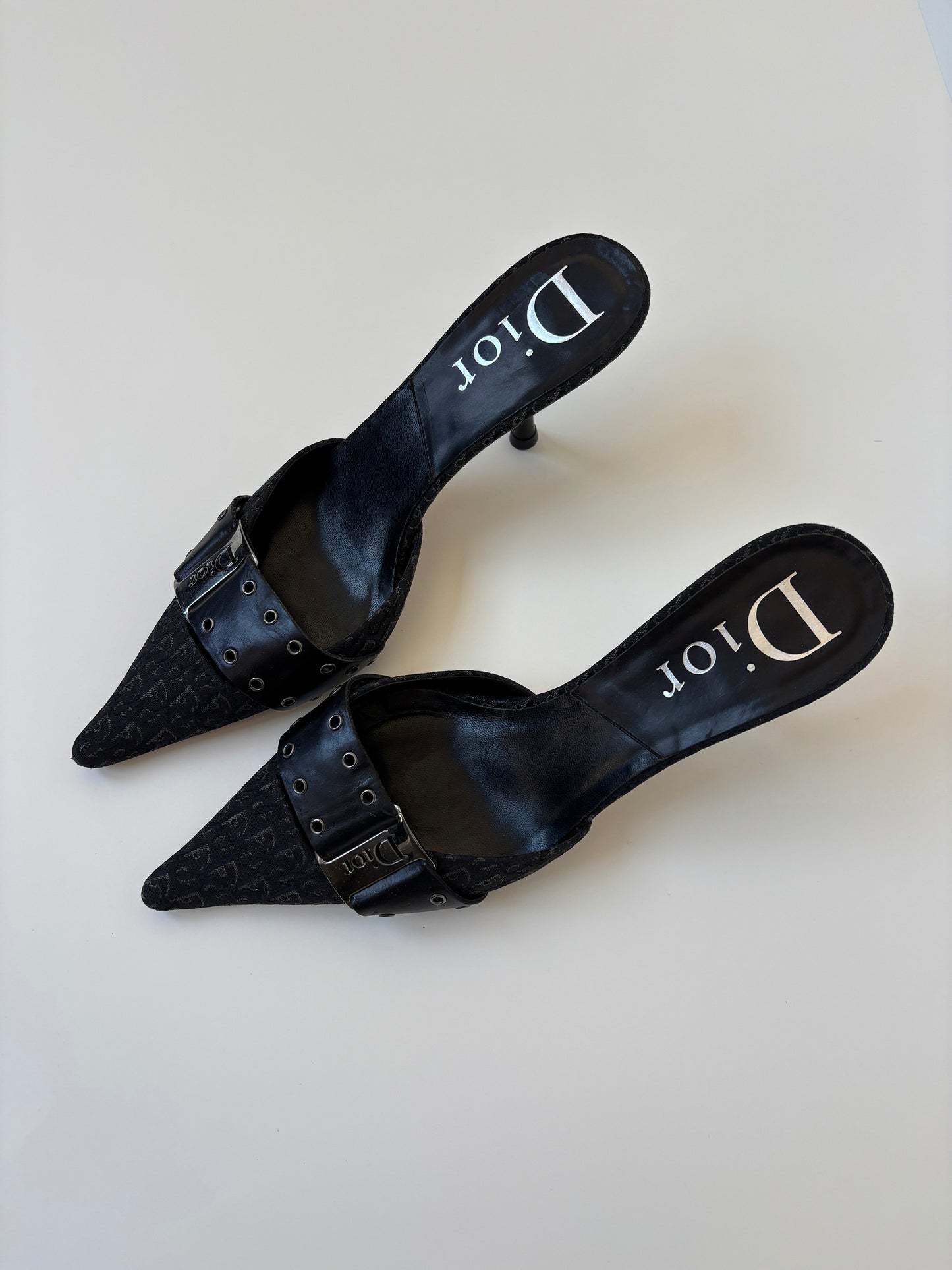 Christian Dior S/S 2003 by John Galliano black trotter kitten heel buckle mules (EU 39,5 / US 9)