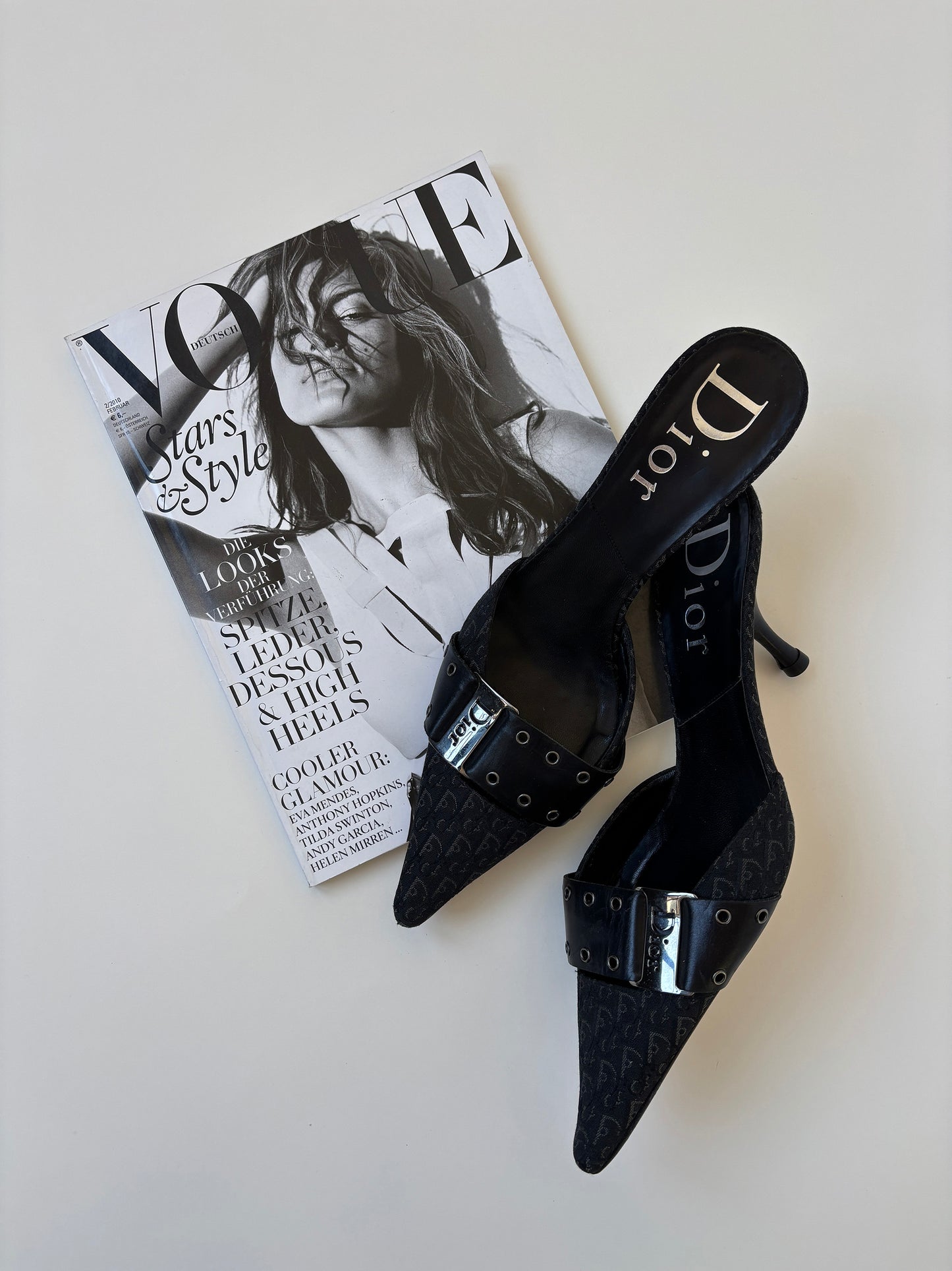 Christian Dior S/S 2003 by John Galliano black trotter kitten heel buckle mules (EU 39,5 / US 9)