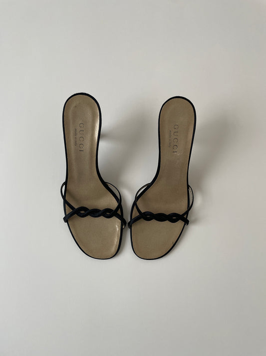 Vintage Gucci by Tom Ford 1990s black twisted satin sandals