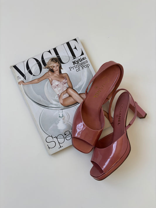 Chanel 2000s by Karl Lagerfeld CC pink patent leather platform heels (EU 39.5/ US 9 )