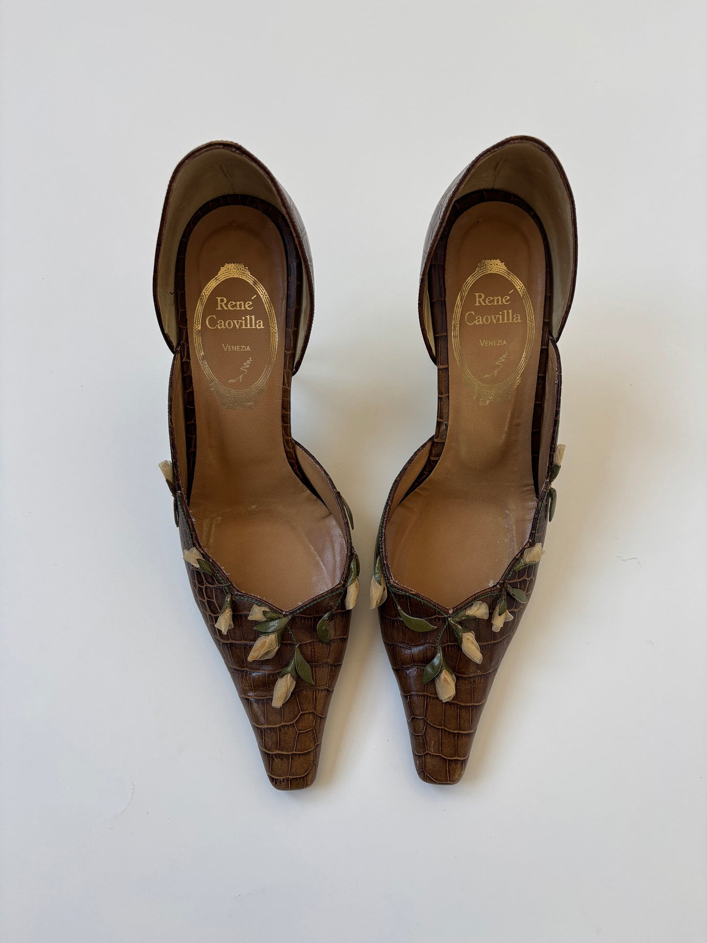 Rene Caovilla 1990s brown croco roses heels (EU 40 / US 9.5)
