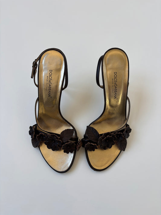 Dolce & Gabbana 2000s dark brown floral heels (EU 37 / US 6.5)