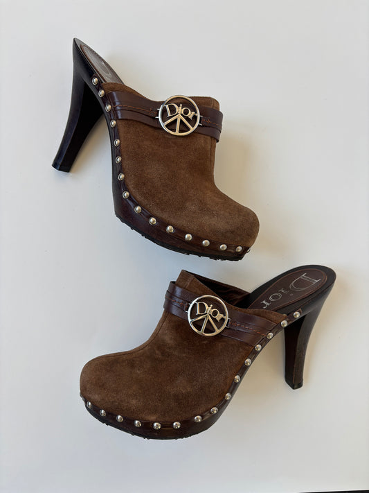 Christian Dior S/S 2005 by John Galliano suede brown peace clogs (EU 40 / US 9.5)