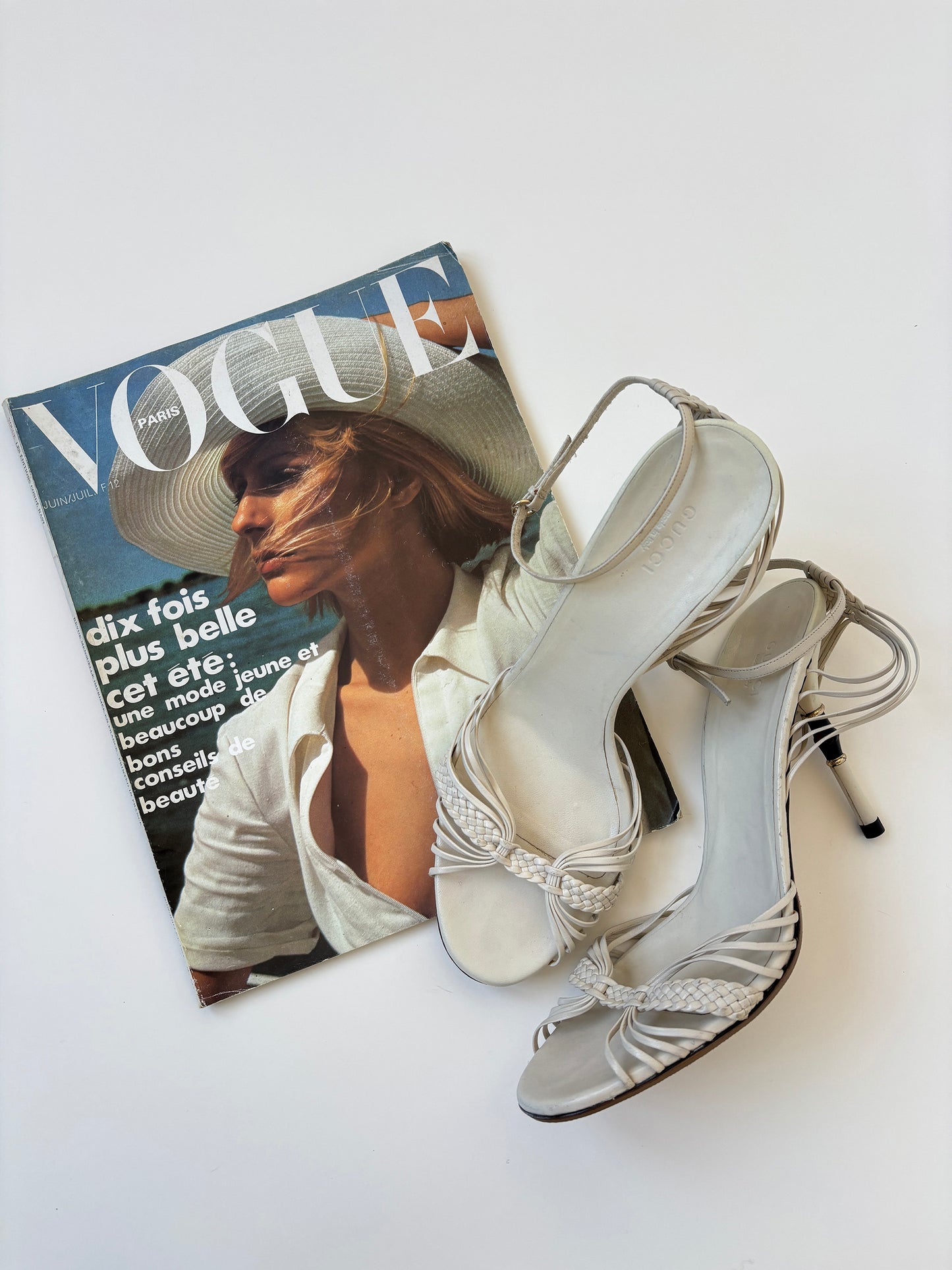 Gucci by Tom Ford 2000s off-white braided bamboo sandal heels (EU 41 / US 10.5)