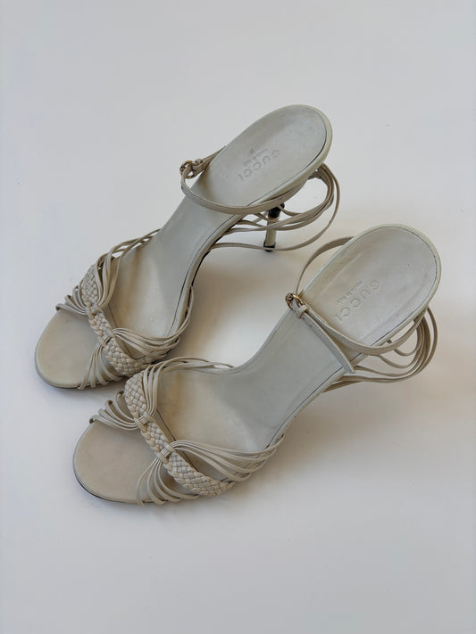 Gucci by Tom Ford 2000s off-white braided bamboo sandal heels (EU 41 / US 10.5)