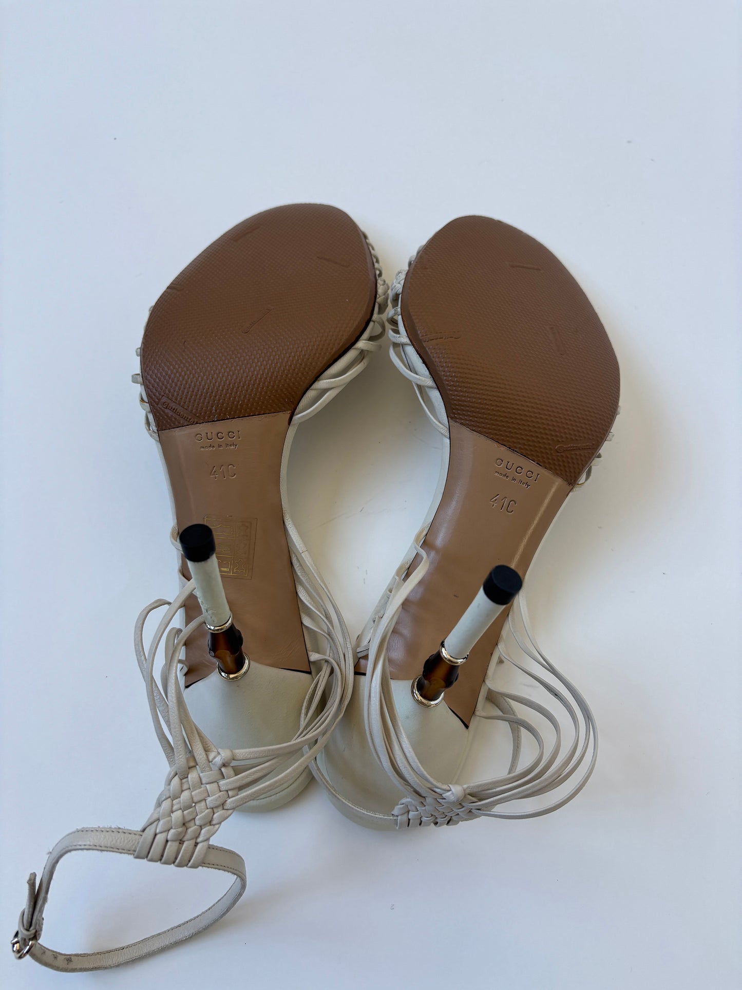 Gucci by Tom Ford 2000s off-white braided bamboo sandal heels (EU 41 / US 10.5)