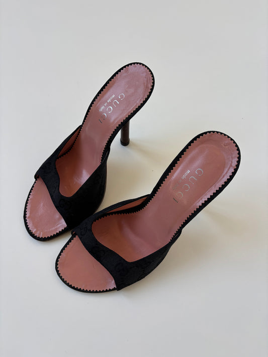 Gucci by Tom Ford 1990s iconic black monogram sandal heels (EU 36 / US 5.5)