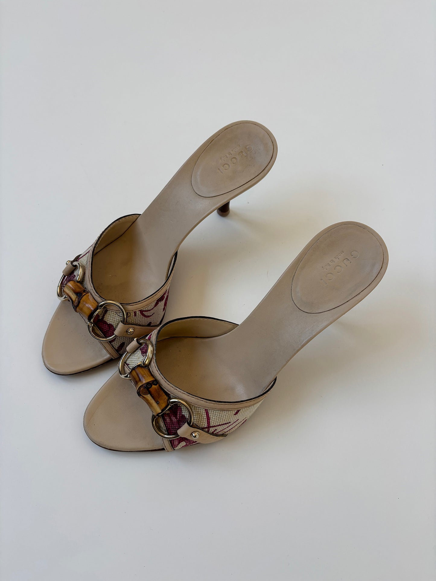 Gucci by Tom Ford 2000s beige floral bamboo horsebit heels (EU 36 / US 5.5)