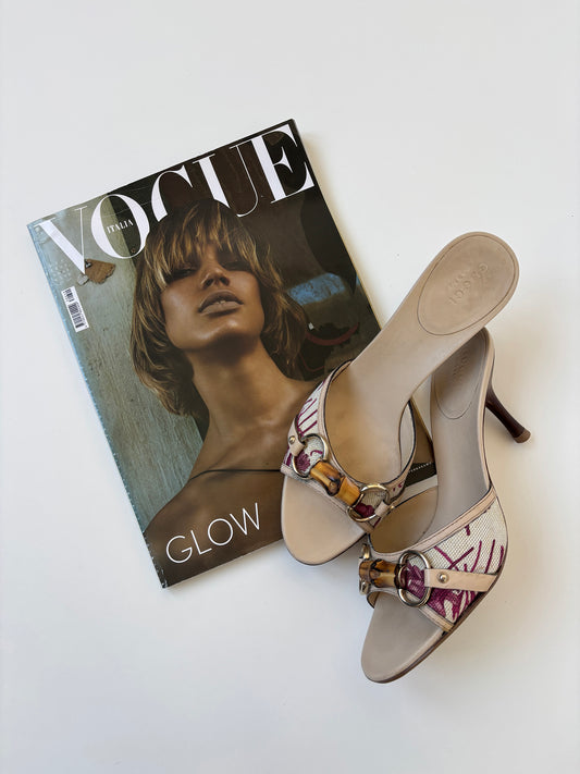 Gucci by Tom Ford 2000s beige floral bamboo horsebit heels (EU 36 / US 5.5)