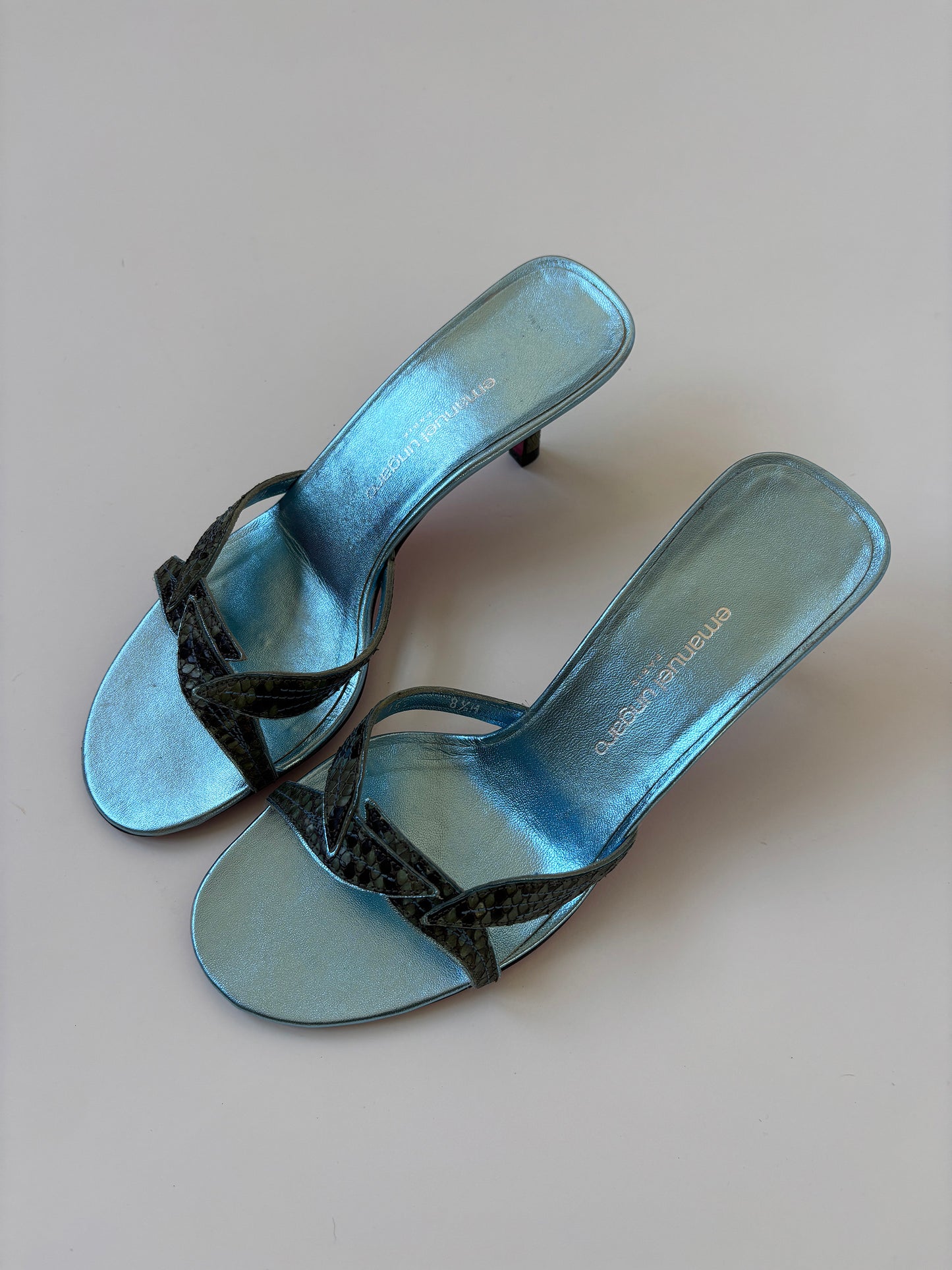 Emanuel Ungaro 2000s metallic blue python kitten heels (EU 38 / US 7.5)