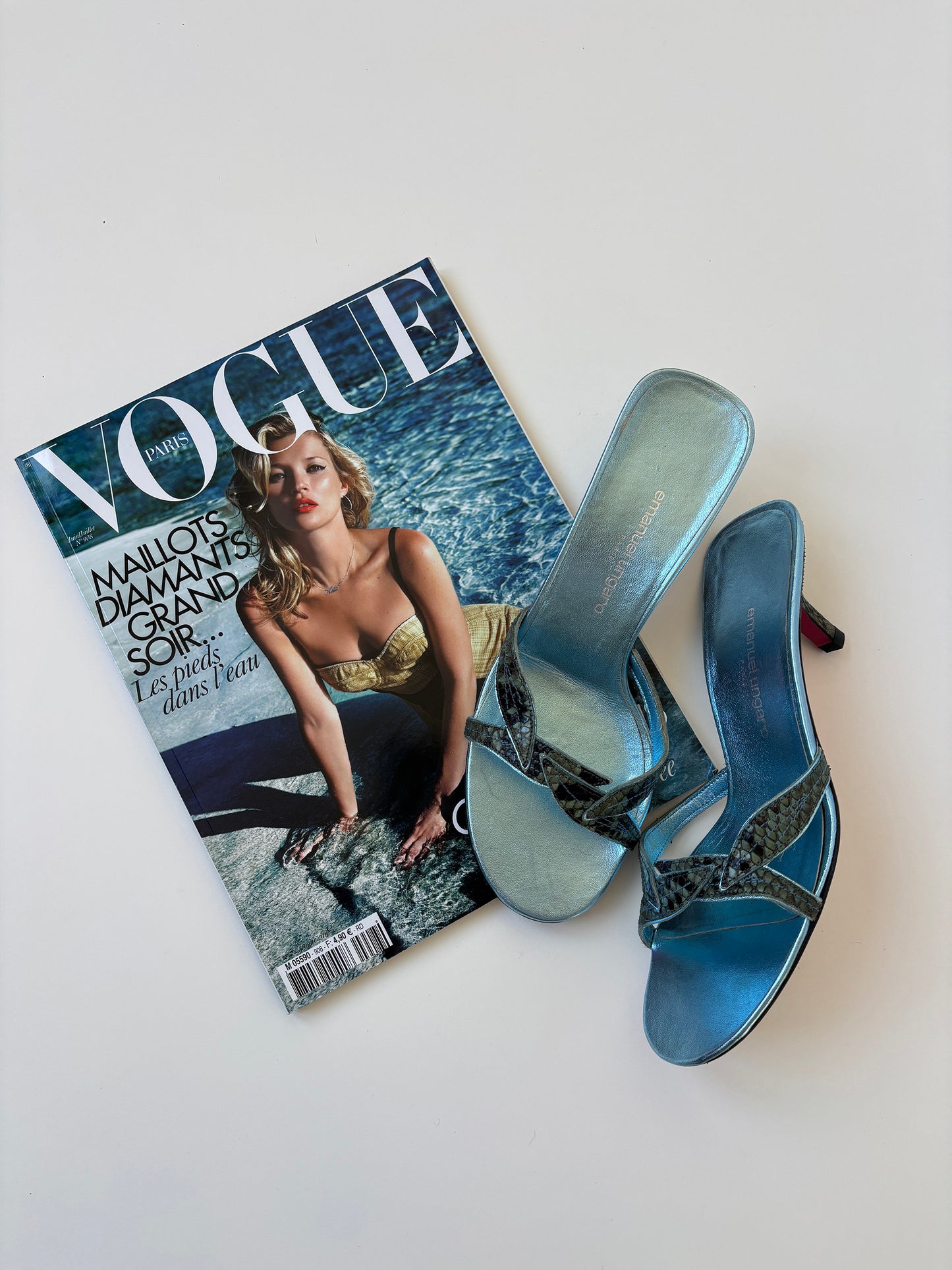 Emanuel Ungaro 2000s metallic blue python kitten heels (EU 38 / US 7.5)