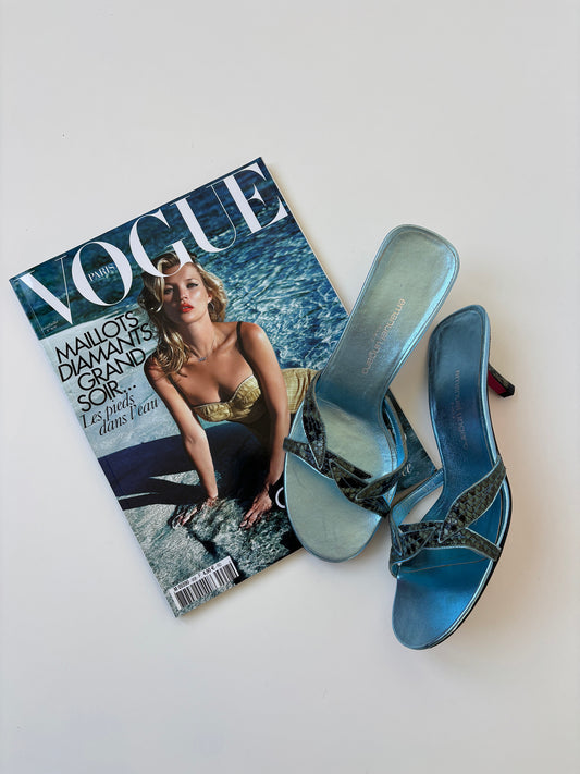 Emanuel Ungaro 2000s metallic blue python kitten heels (EU 38 / US 7.5)