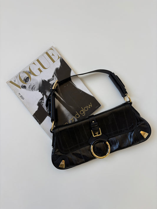 Dolce & Gabbana 2000s black leather O-Ring baguette bag