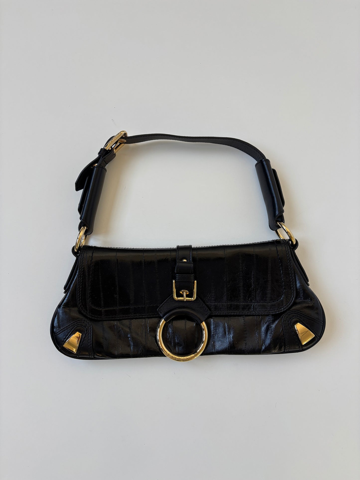 Dolce & Gabbana 2000s black leather O-Ring baguette bag