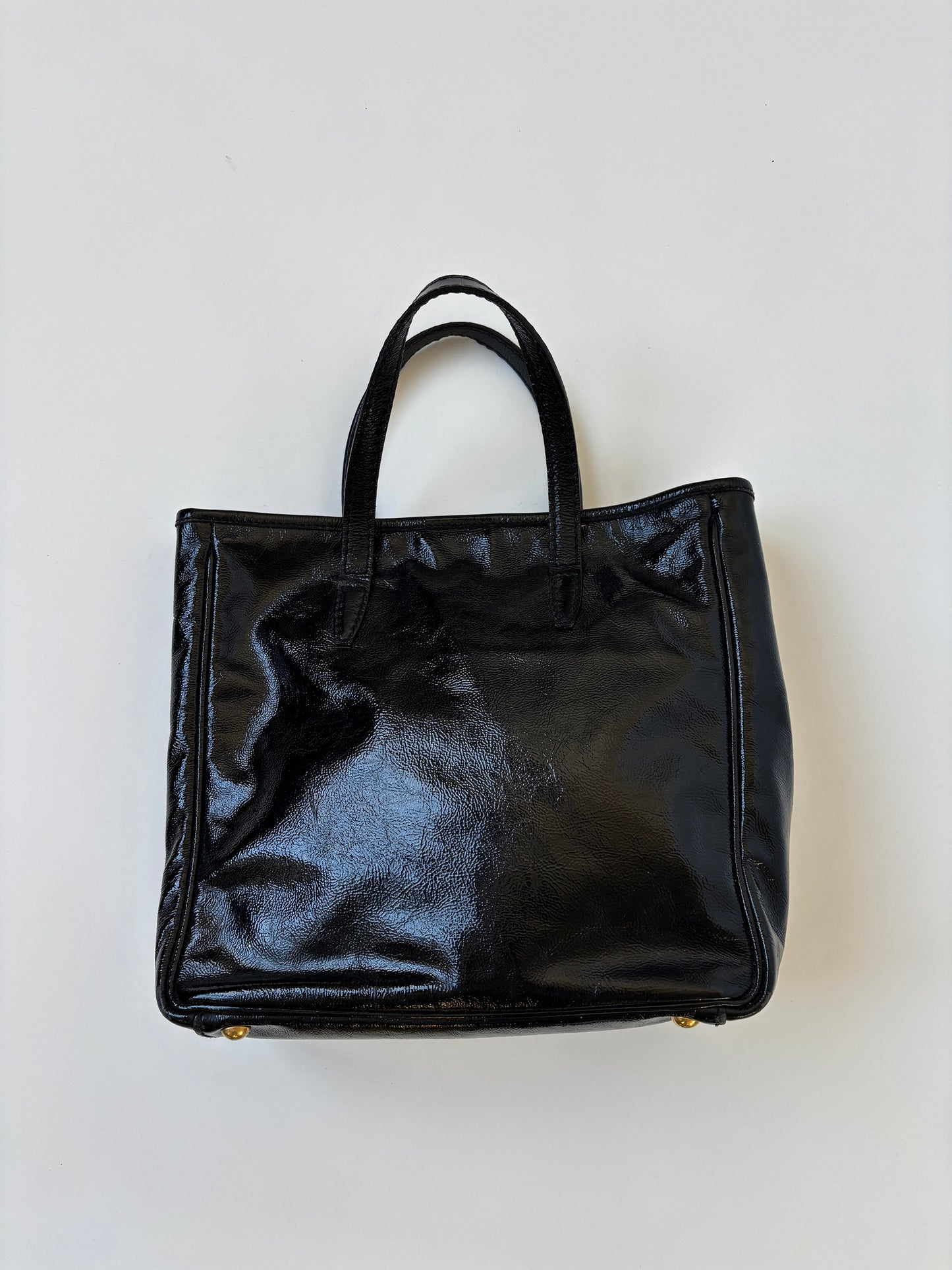 YSL 2000s black mini mail patent leather tote bag