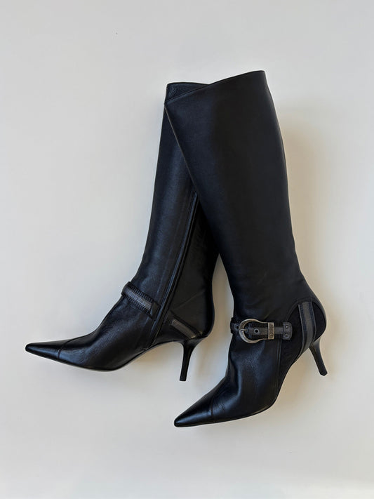 Christian Dior by John Galliano 2000s iconic black buckle monogram boots UNWORN (EU 38,5 / US 8)