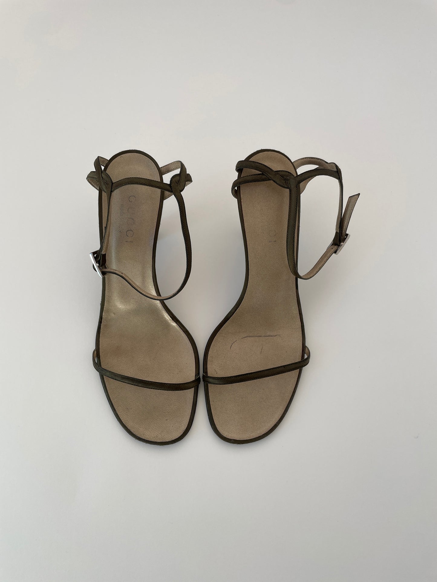 Vintage Gucci by Tom Ford 1990s olive twisted satin sandals