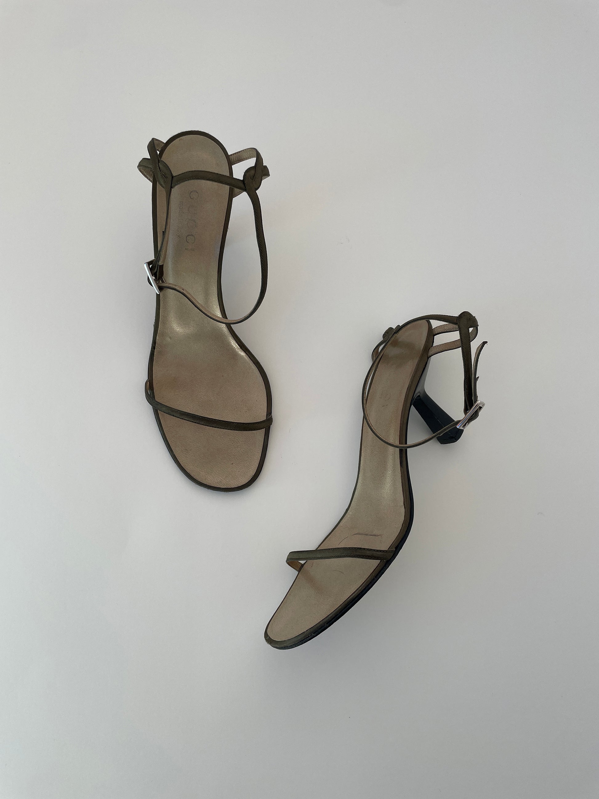 Vintage Gucci by Tom Ford 1990s olive twisted satin sandals