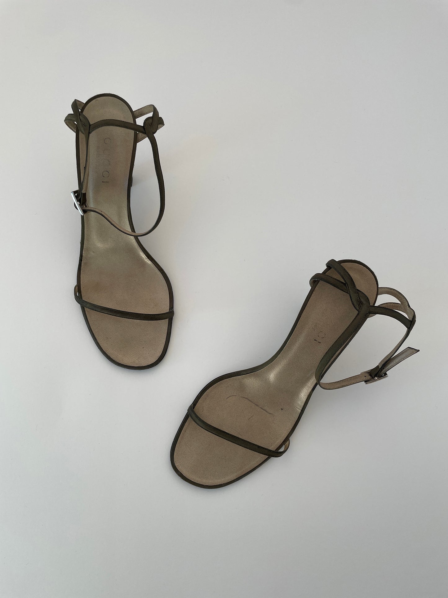 Vintage Gucci by Tom Ford 1990s olive twisted satin sandals