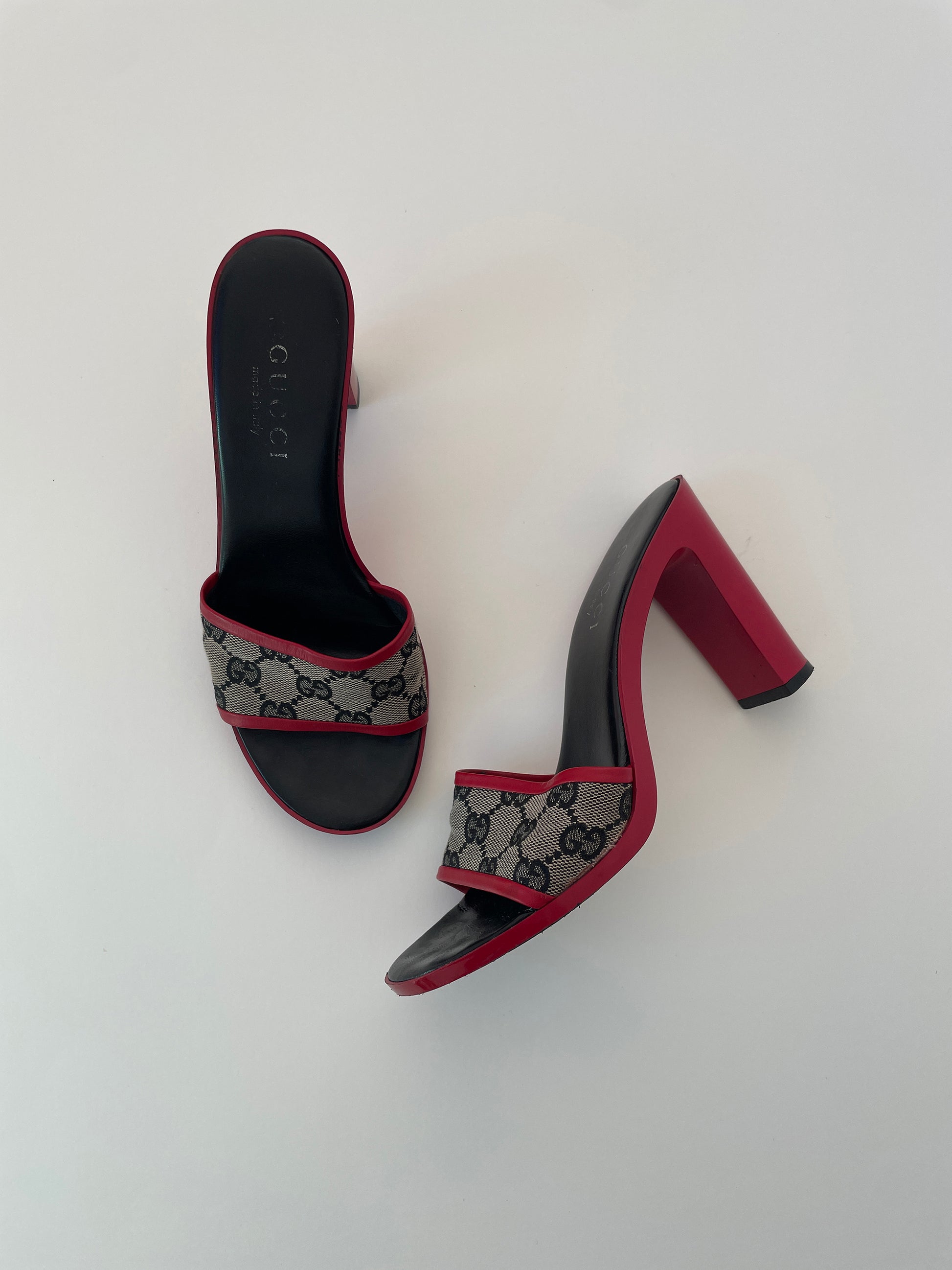 Vintage 2000s by Tom Ford monogram with chunky red block heels