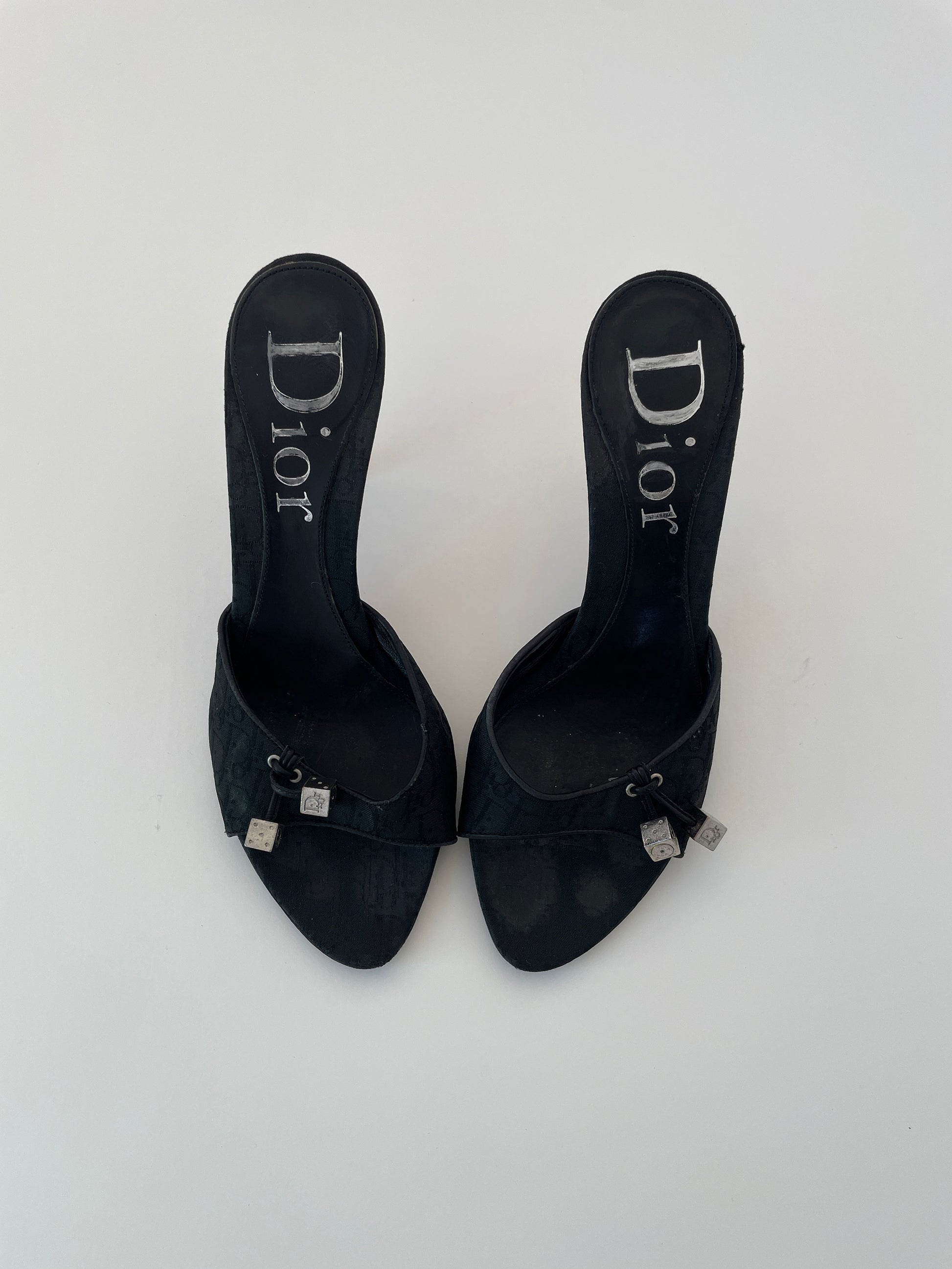 Vintage Christian Dior by John Galliano black 2000s mini gambler monogram heels