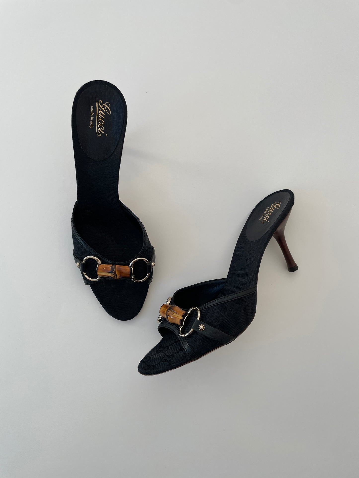 Vintage Gucci by Tom Ford black bamboo monogram horsebit heels