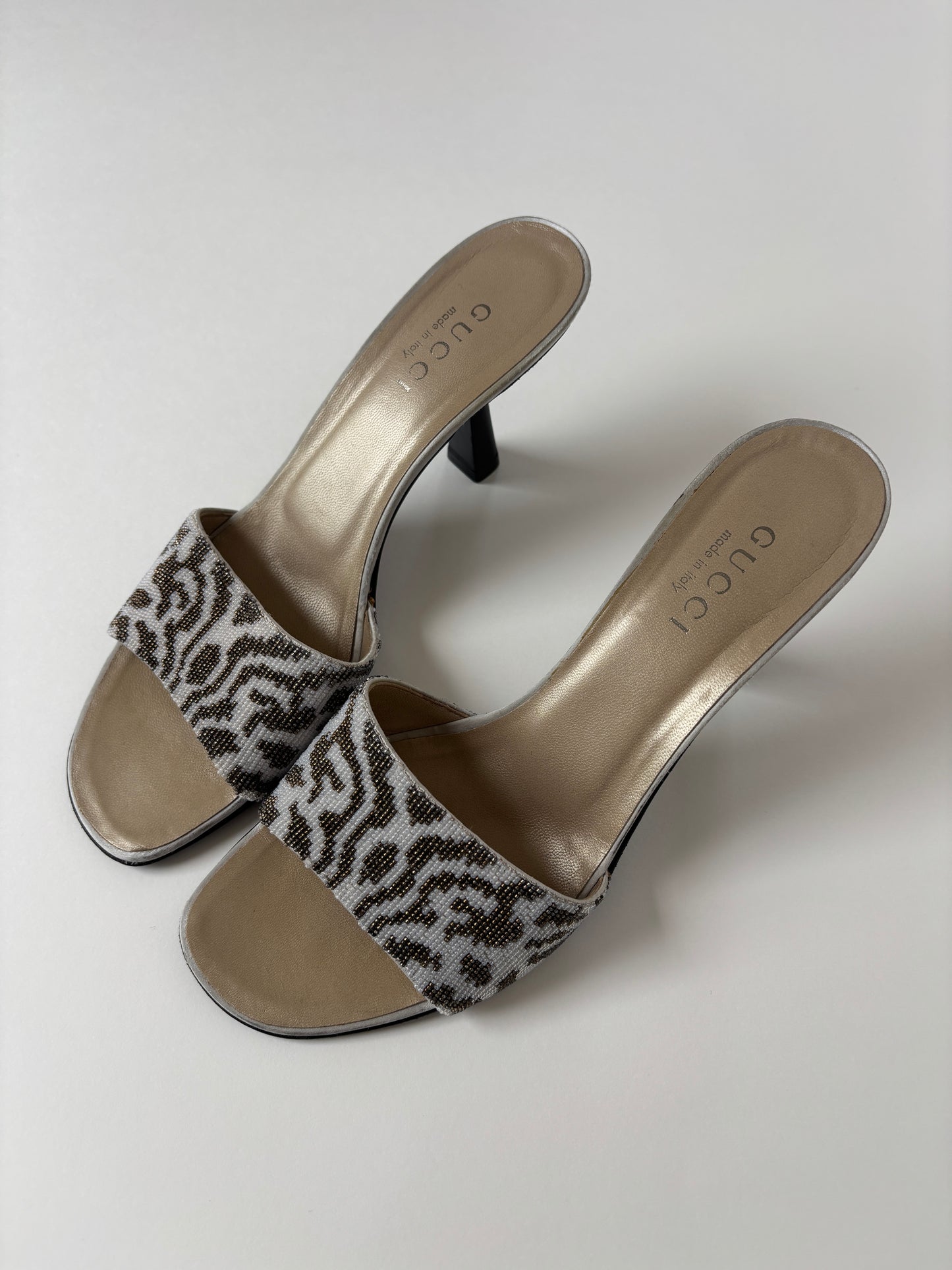 Gucci by Tom Ford 1990s beaded animal metallic sandal heels (EU 40/ US 9.5)