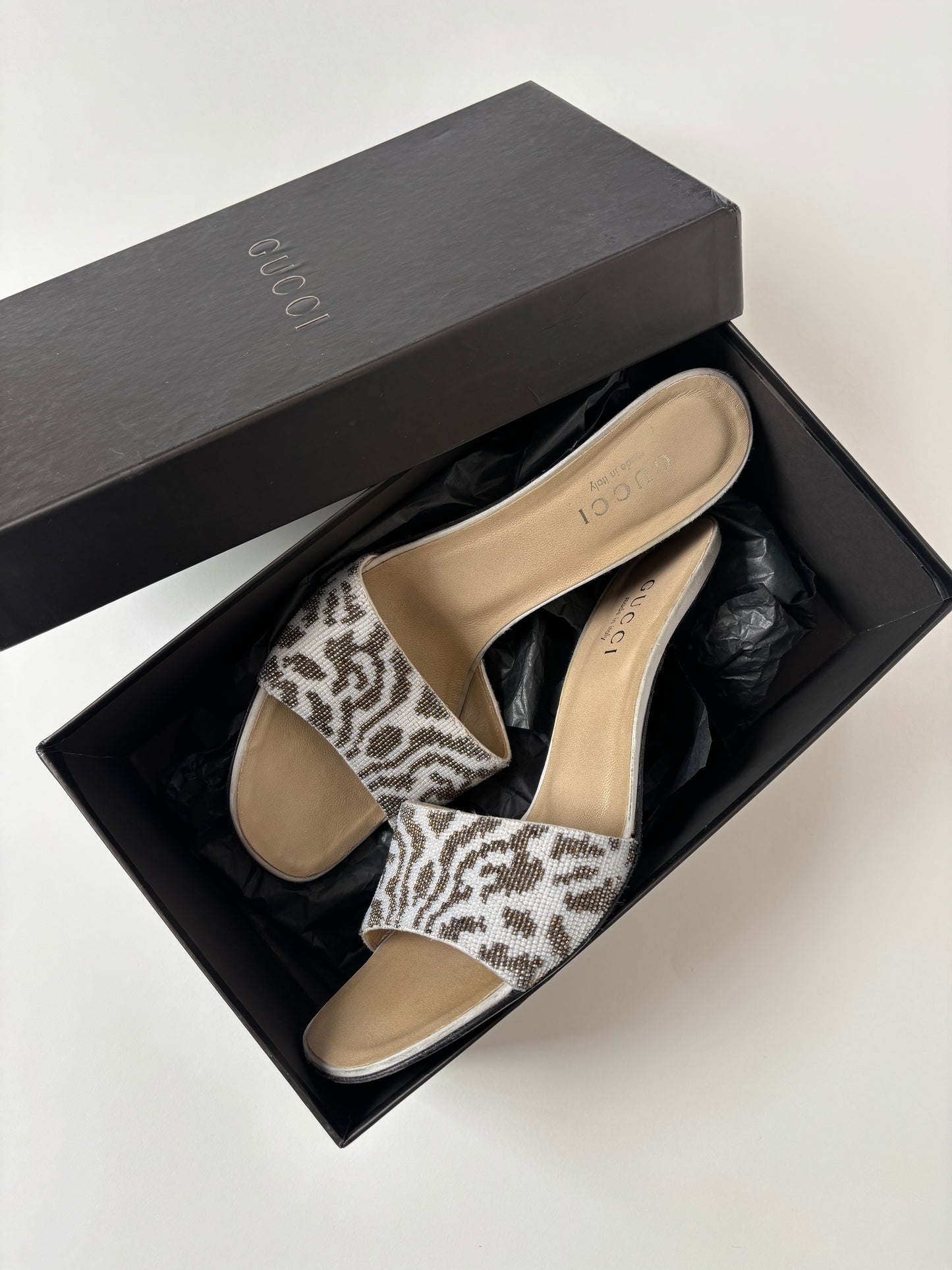 Gucci by Tom Ford 1990s beaded animal metallic sandal heels (EU 40/ US 9.5)