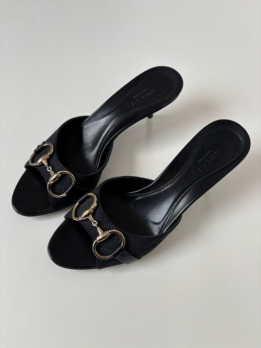 Gucci by Tom Ford 2000s black horsebit monogram kitten heels (EU 36 / US 5.5)