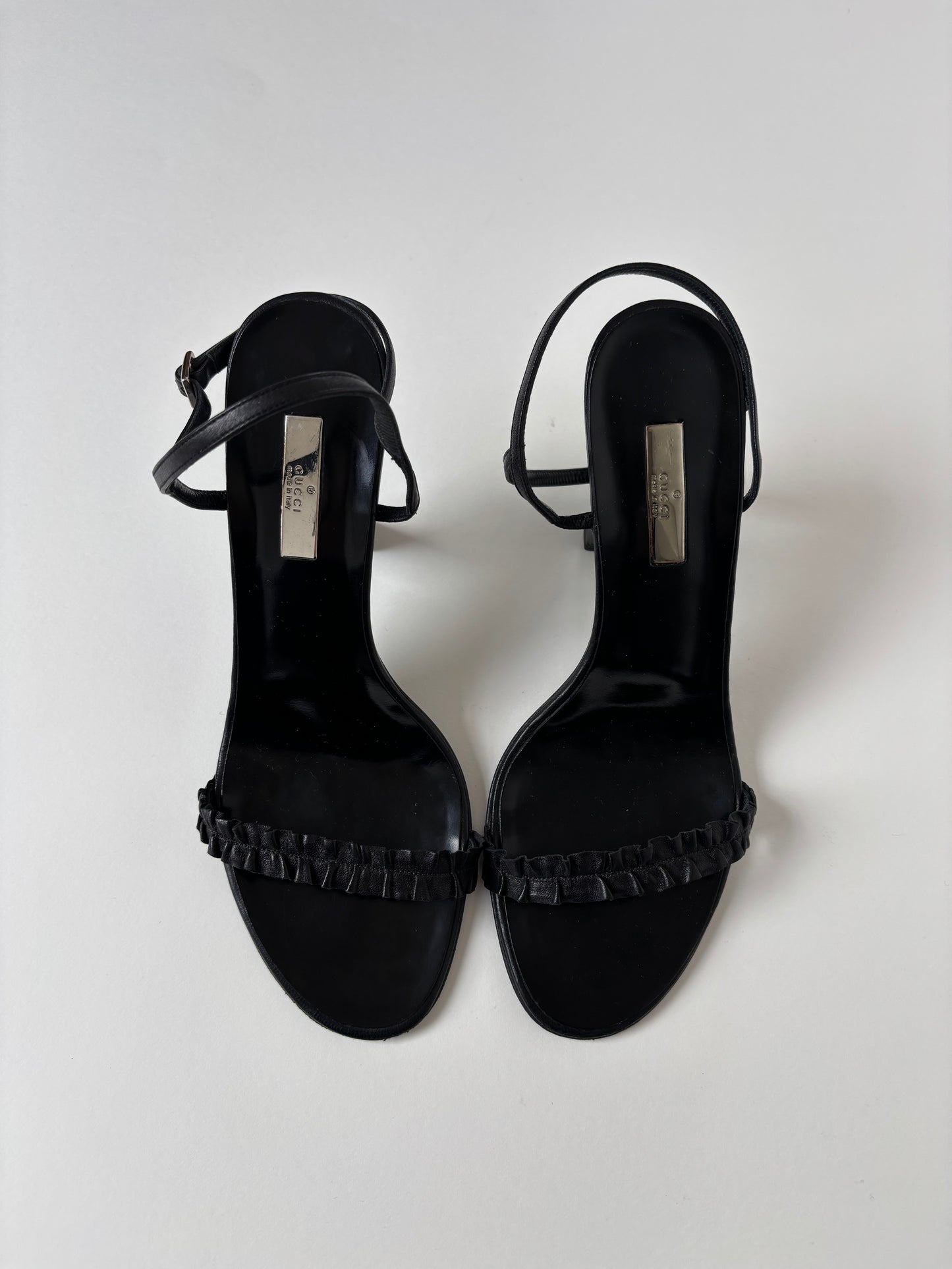 Gucci by Tom Ford 1990s minimalistic black ruffle sandal heels (EU 38 / US 7.5)