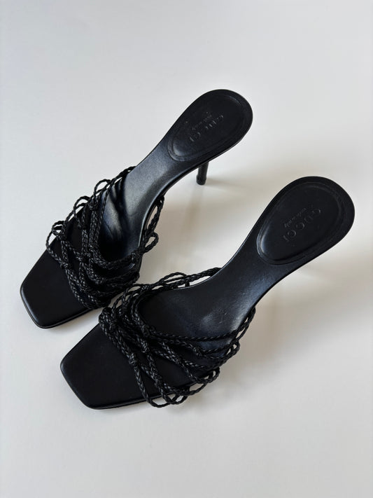 Gucci 2000s by Tom Ford black skinny strappy braided sandals (EU 36,5 / US 6)