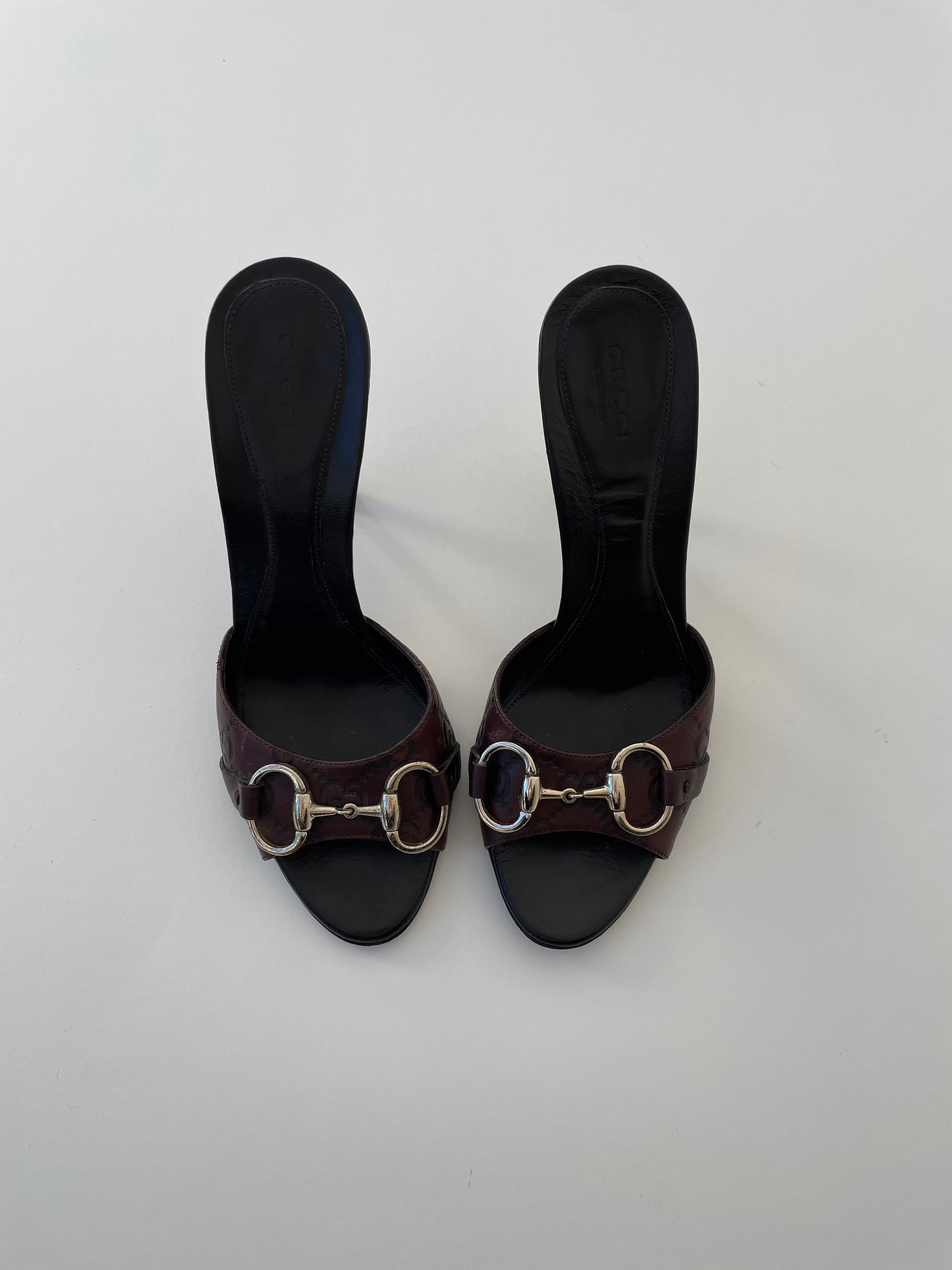 Vintage Gucci 2000s dark brown monogram leather sandals