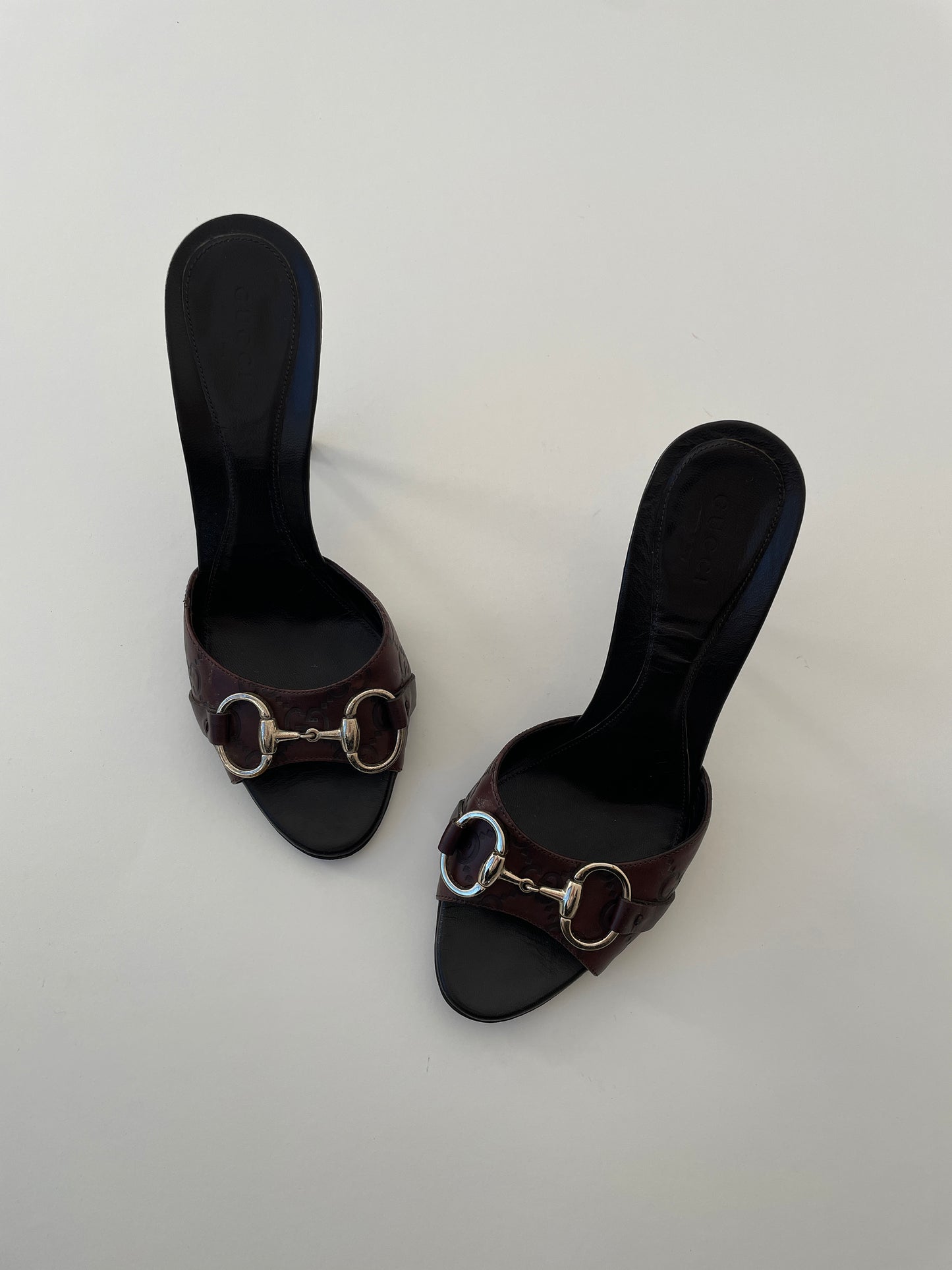 Vintage Gucci 2000s dark brown monogram leather sandals