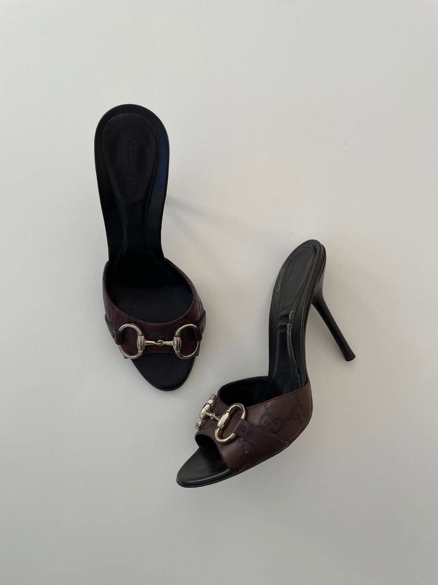 Vintage Gucci 2000s dark brown monogram leather sandals