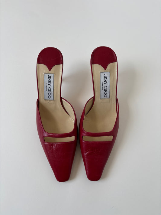 Jimmy Choo 1990s red kitten heel mules UNWORN (EU 37 / US 6.5)