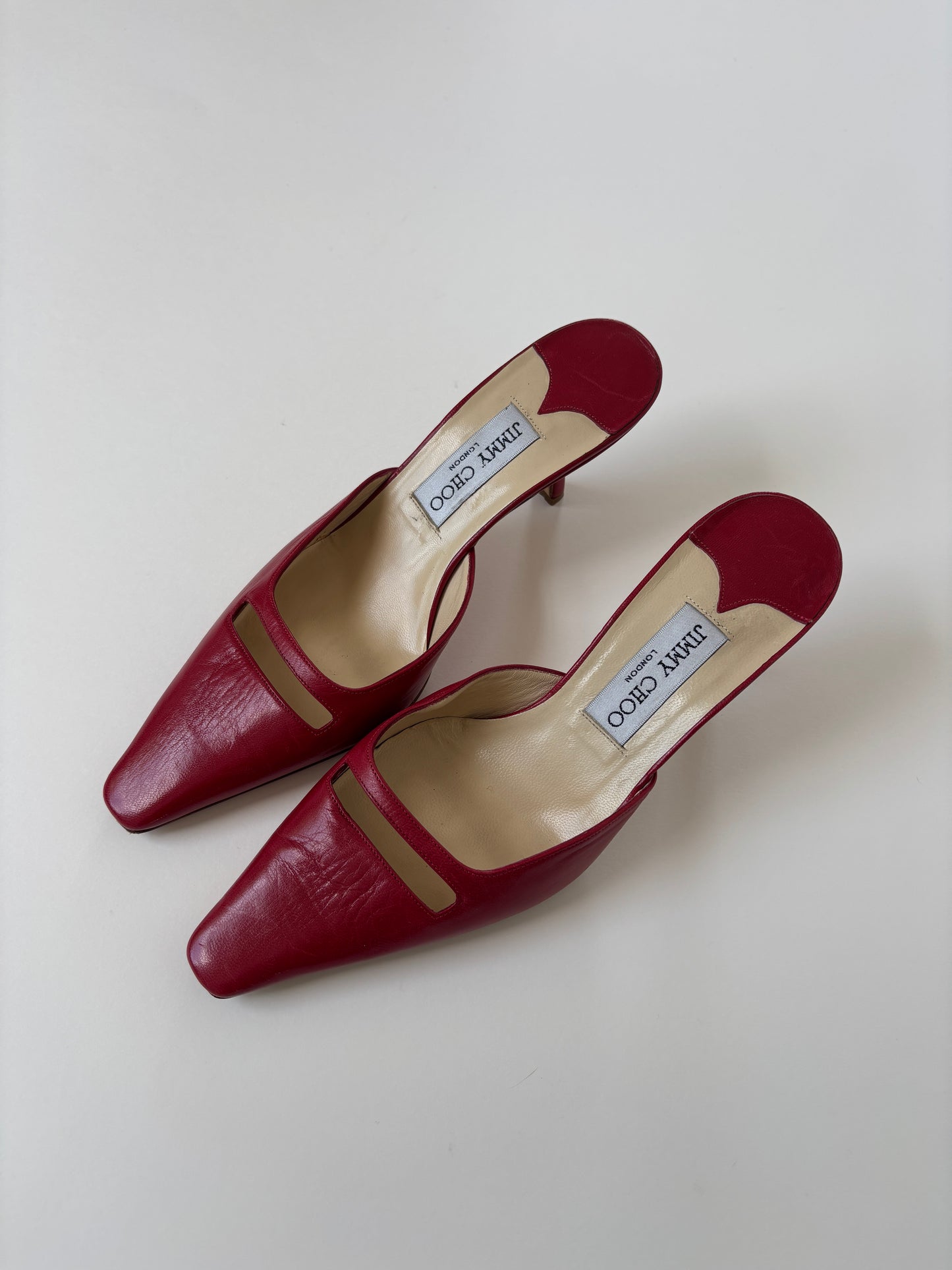 Jimmy Choo 1990s red kitten heel mules UNWORN (EU 37 / US 6.5)