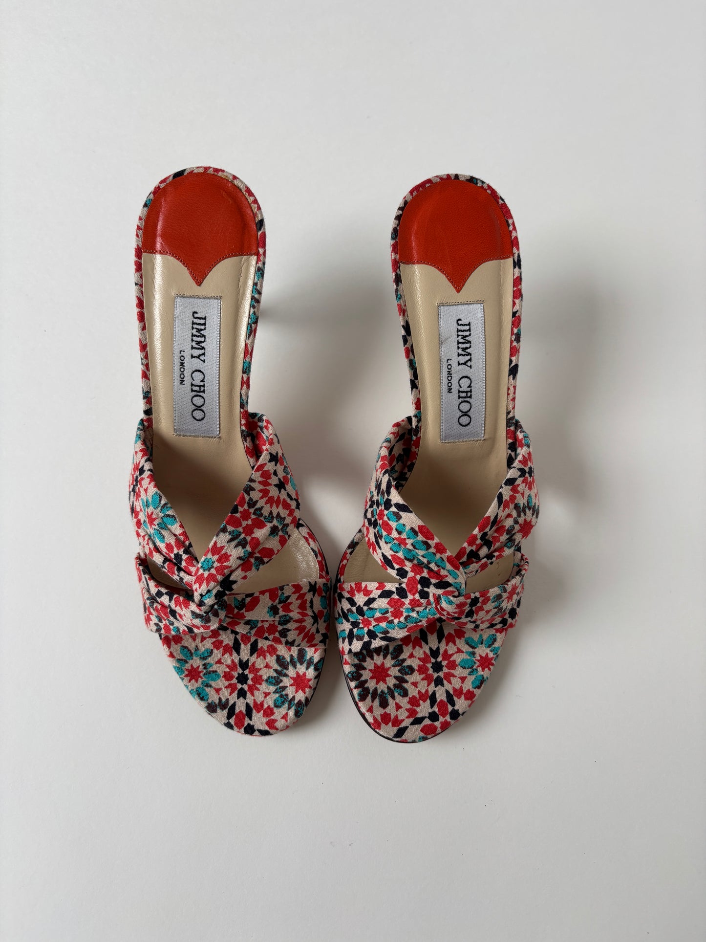 Jimmy Choo 1990s white pattern kitten heels UNWORN (EU 37 / US 6.5)
