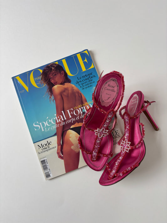 Rene Caovilla 2000s pink beaded silk sandal heels UNWORN (EU 38,5 / US 8)