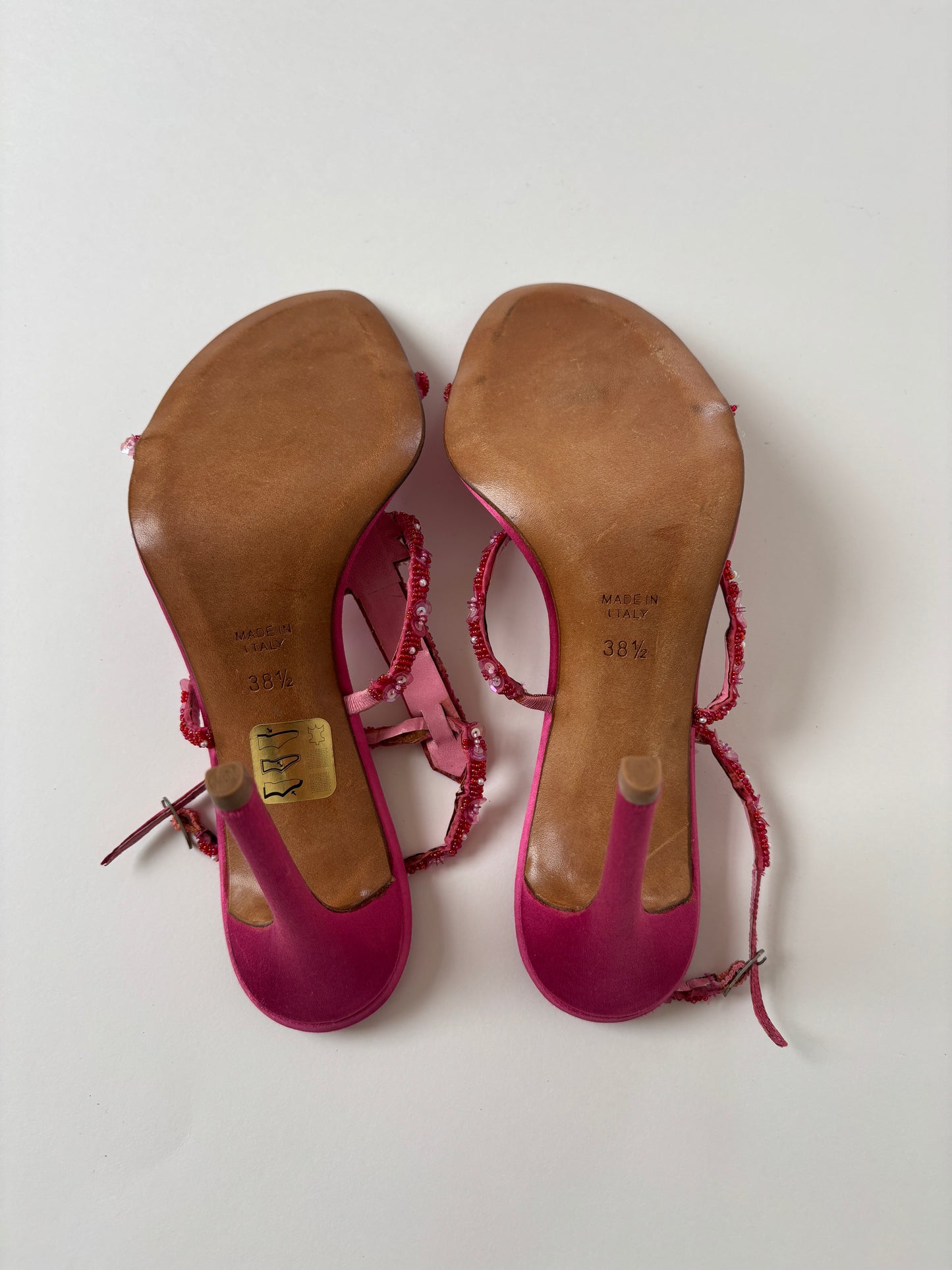 Rene Caovilla 2000s pink beaded silk sandal heels UNWORN (EU 38,5 / US 8)