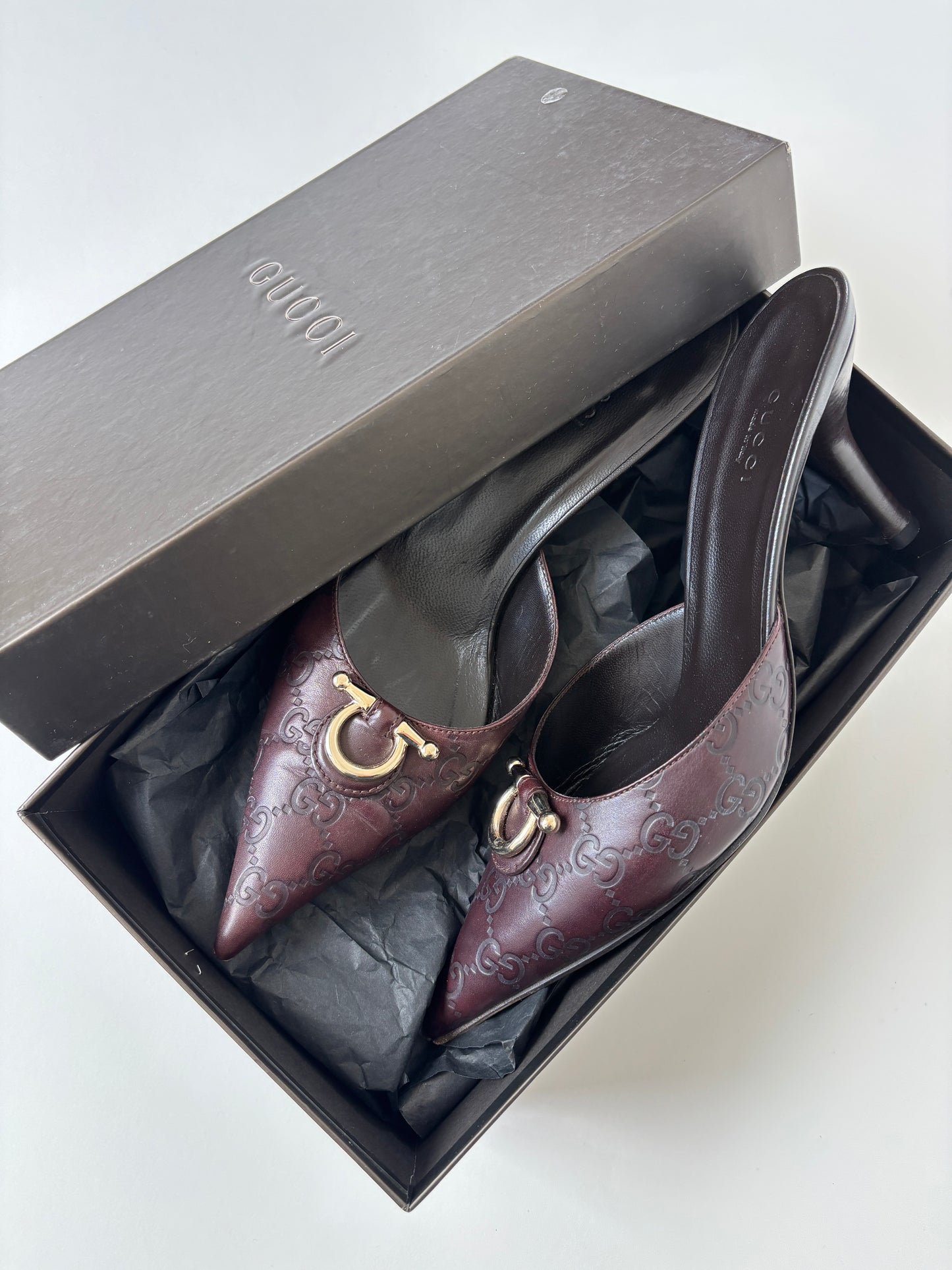 Gucci 2000s by Tom Ford dark chocolate monogram mules (EU 38,5 / US 8)