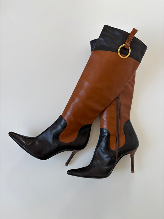 Dolce & Gabbana 2000s tan O-ring boots (EU 39 / US 8.5)