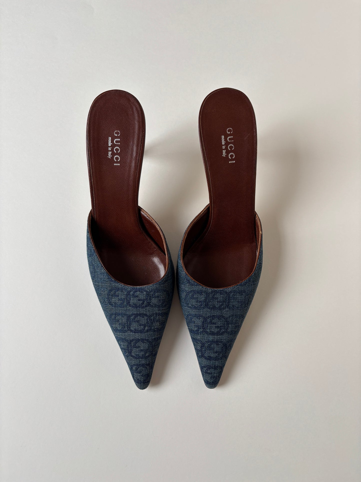 Gucci by Tom Ford 2000s denim interlocking monogram mules (EU 37 / US 6.5)
