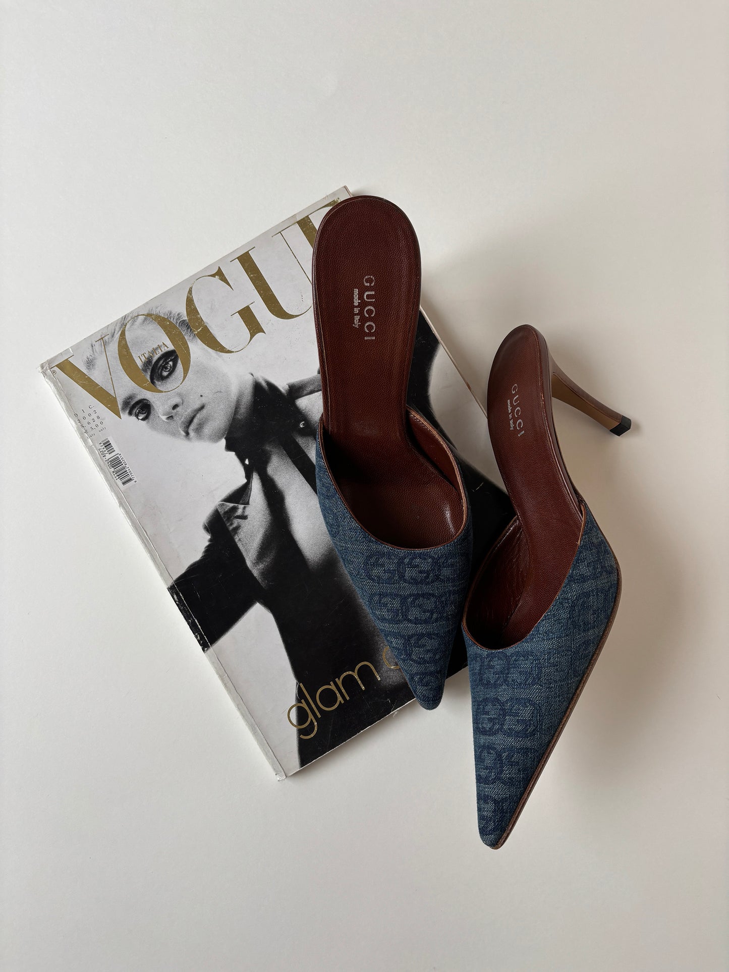 Gucci by Tom Ford 2000s denim interlocking monogram mules (EU 37 / US 6.5)