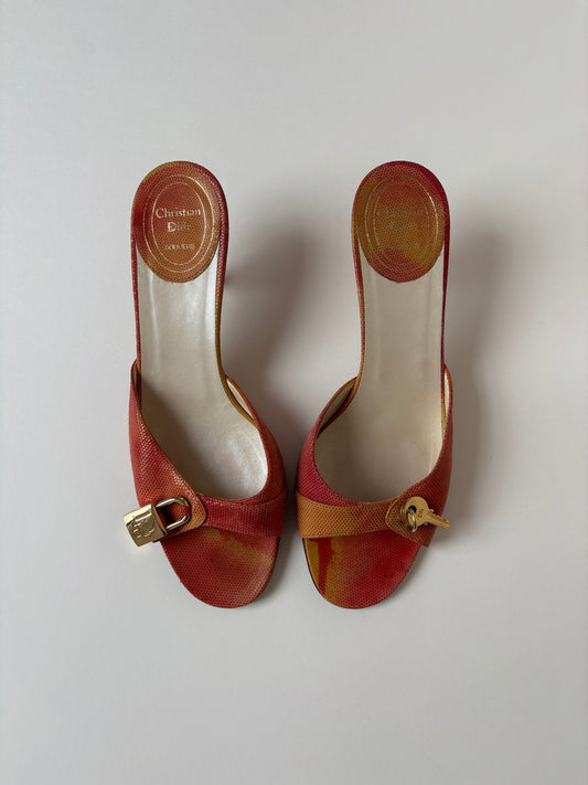 Christian Dior by John Galliano 2000s iconic orange padlock kitten heels (EU 37,5 / US 7)
