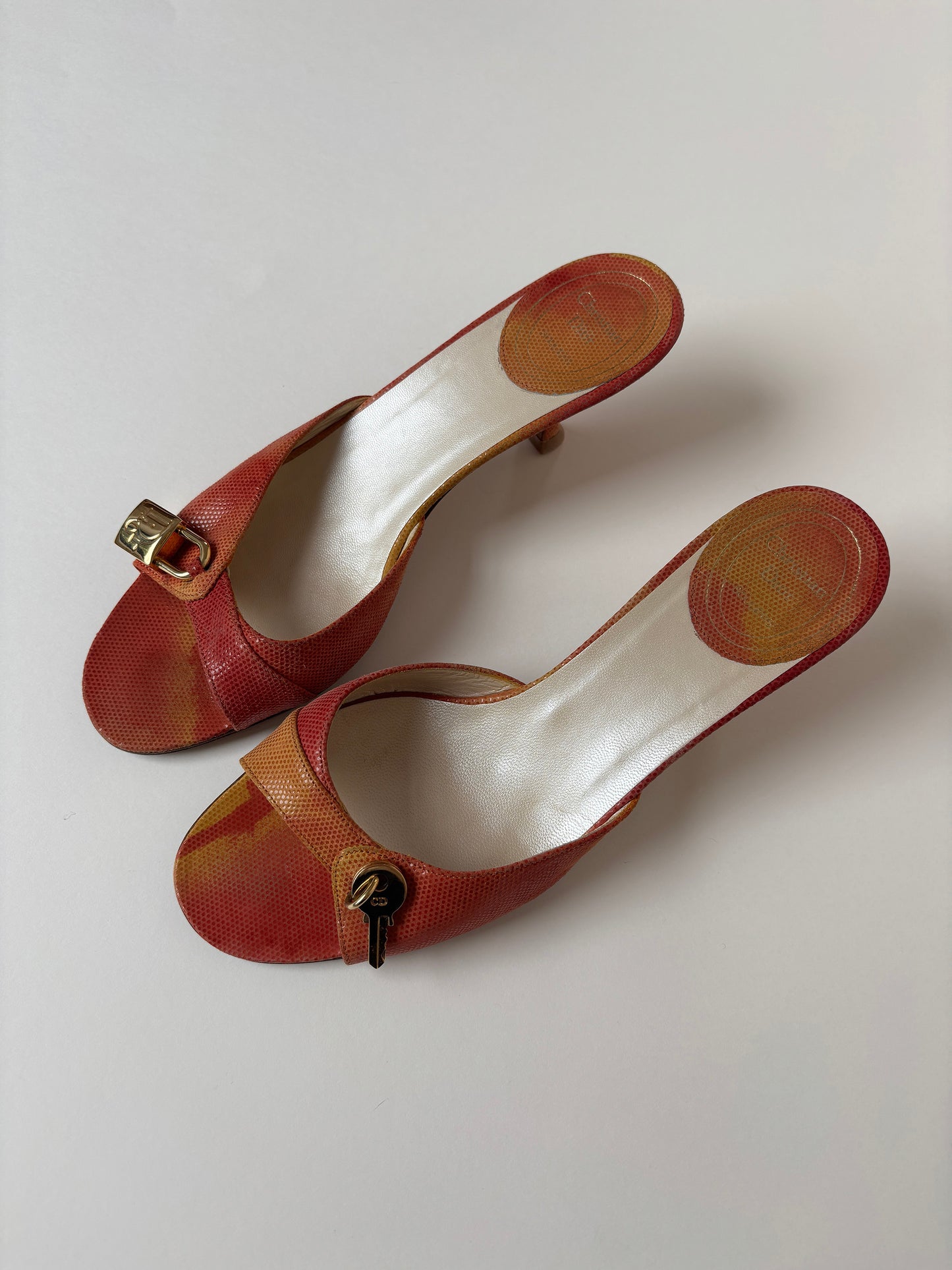 Christian Dior by John Galliano 2000s iconic orange padlock kitten heels (EU 37,5 / US 7)