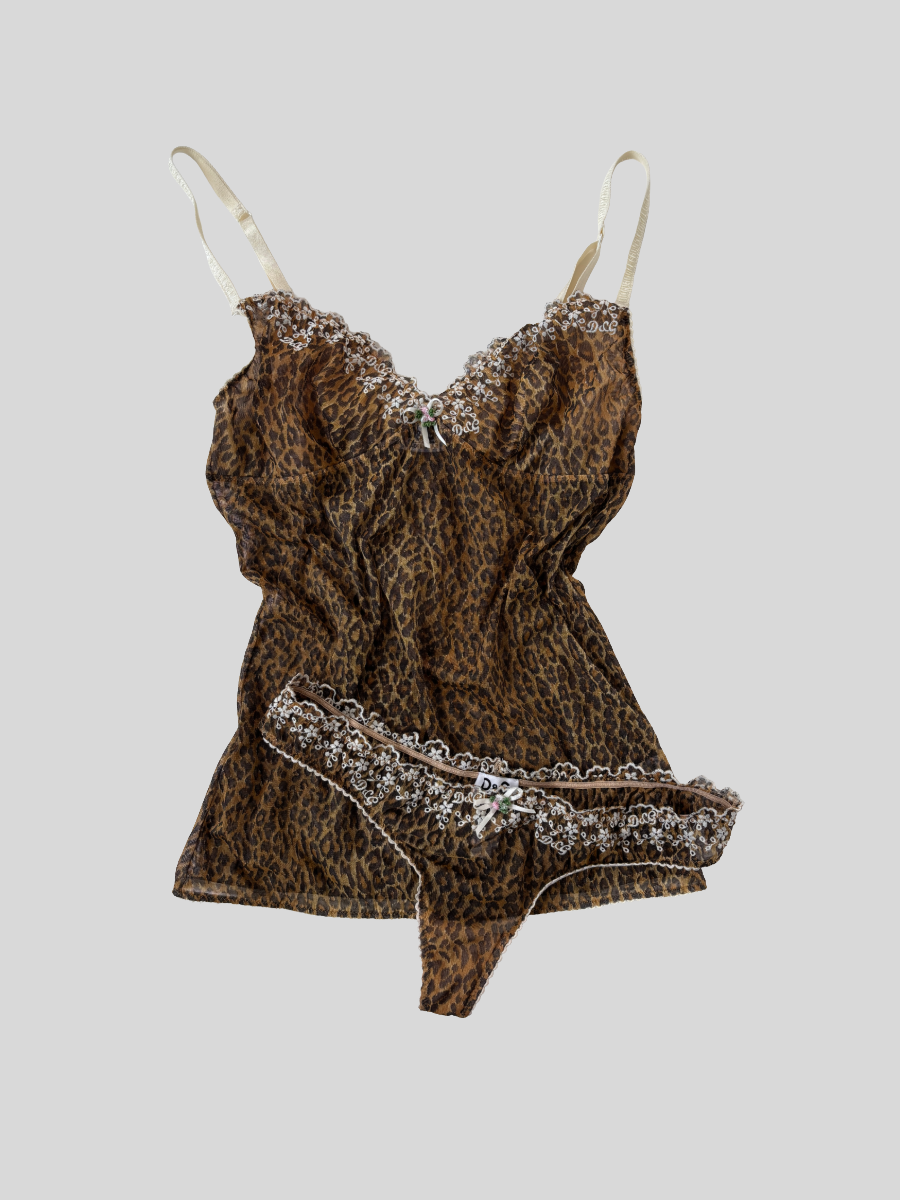 Dolce & Gabbana 2000s mesh leopard top set S-M