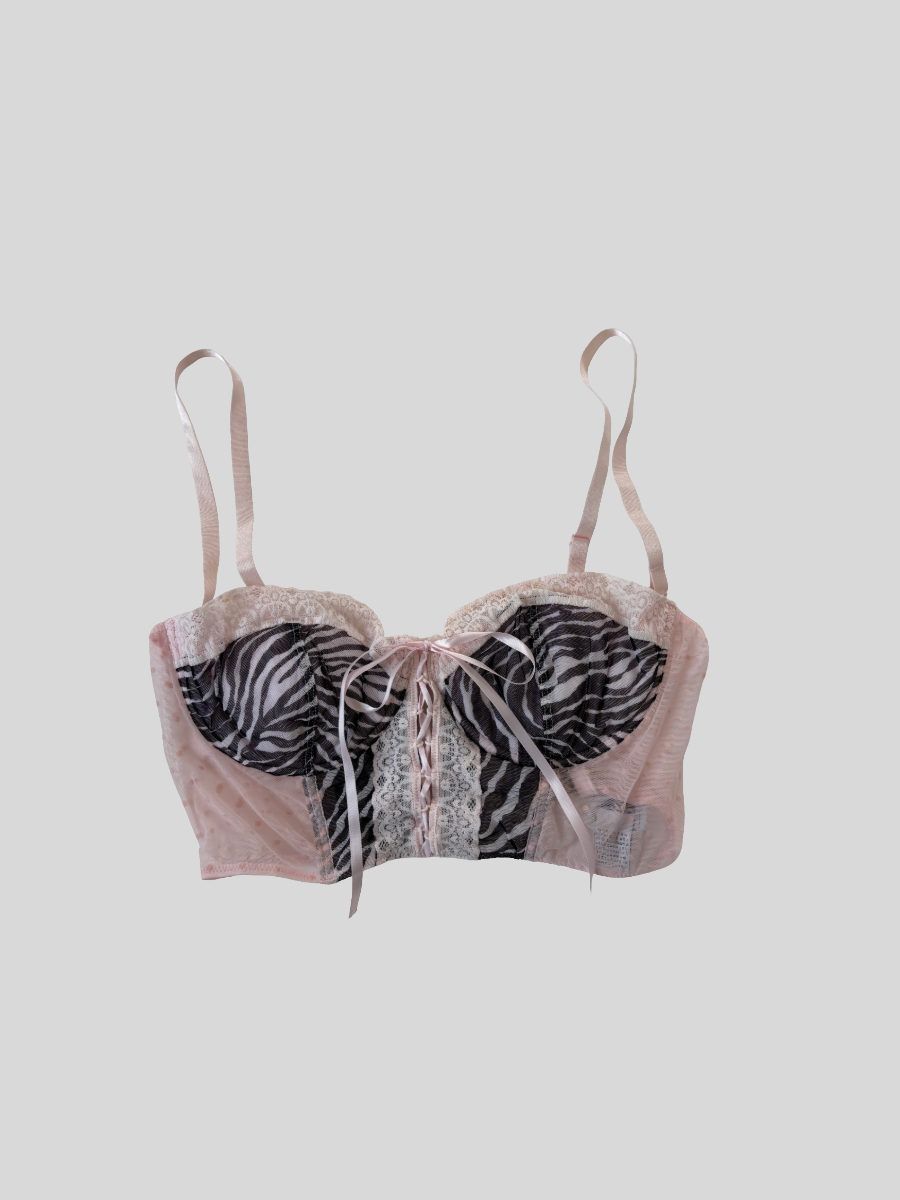 Dolce & Gabbana 2000s mesh zebra lace bralette corset XS-S
