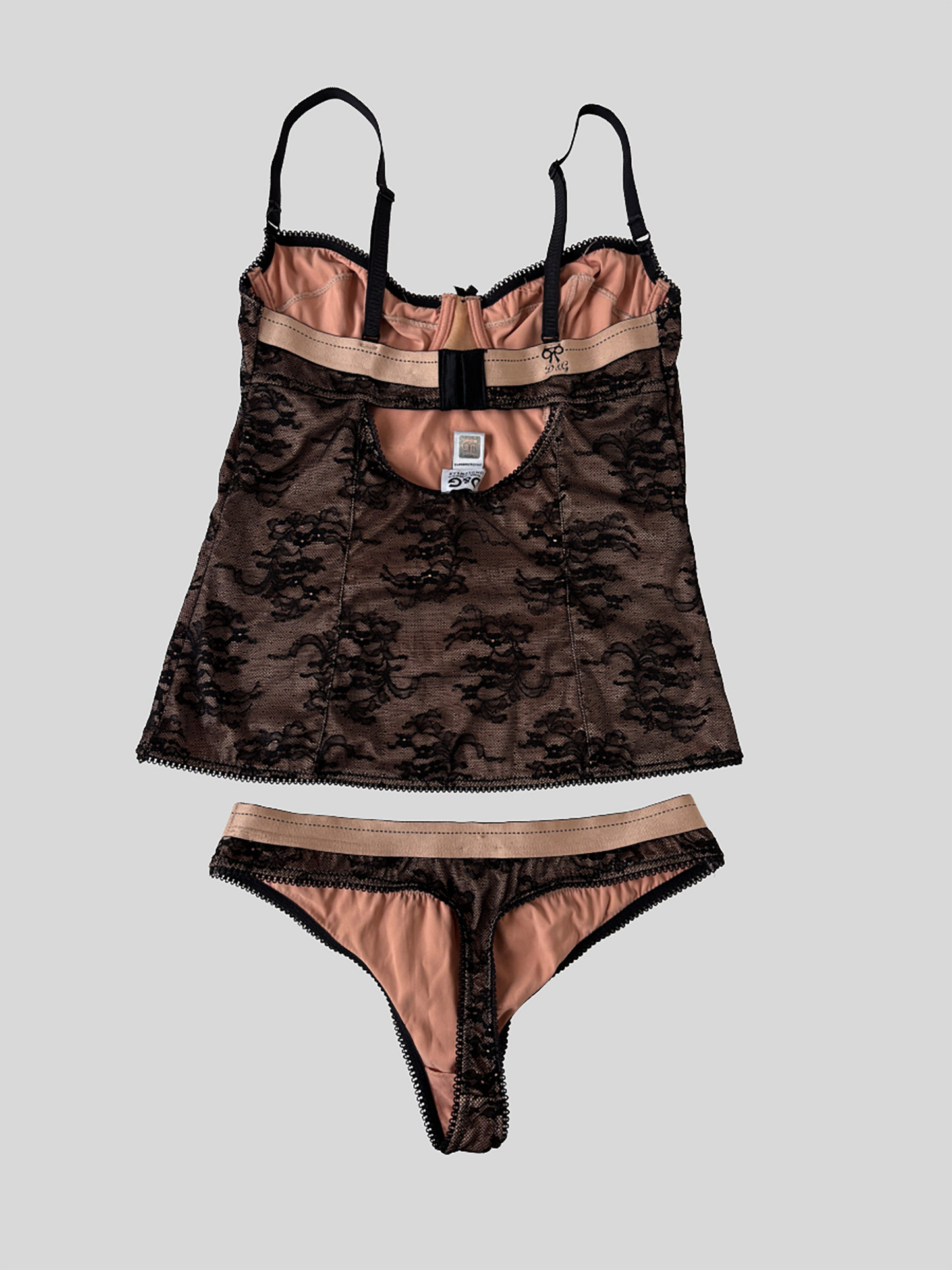 Dolce & Gabbana 2000s black lace bra corset top set UNWORN XS-S